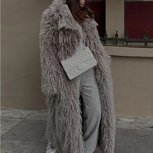 Gray Faux Fur Long Coat